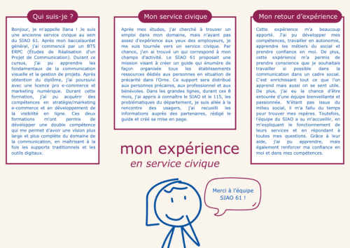 Ilana, Volontaire en Service Civique au SIAO 61, revient sur son expérience enrichissante au sein de ce dispositif. Accueillir un VSC, c’est accompagner et permettre à un jeune de grandir professionnellement et humainement. Et si votre structure accueillait son futur talent en recrutant son VSC ?